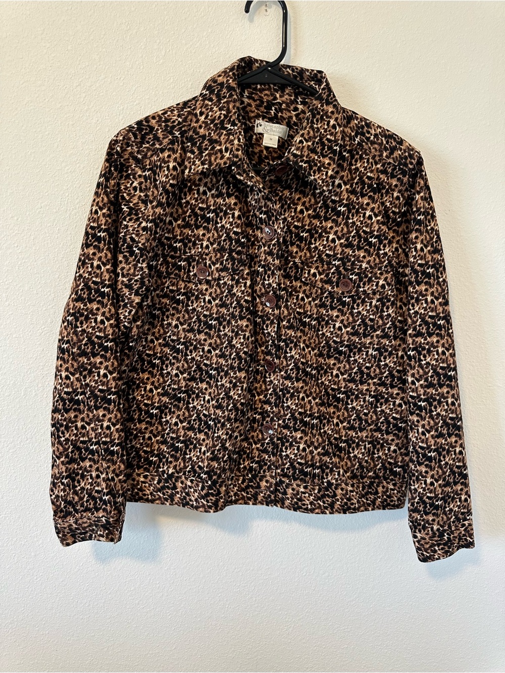 Vintage Christopher & Banks Leopard Print Button-Front Cotton Jacket Brown